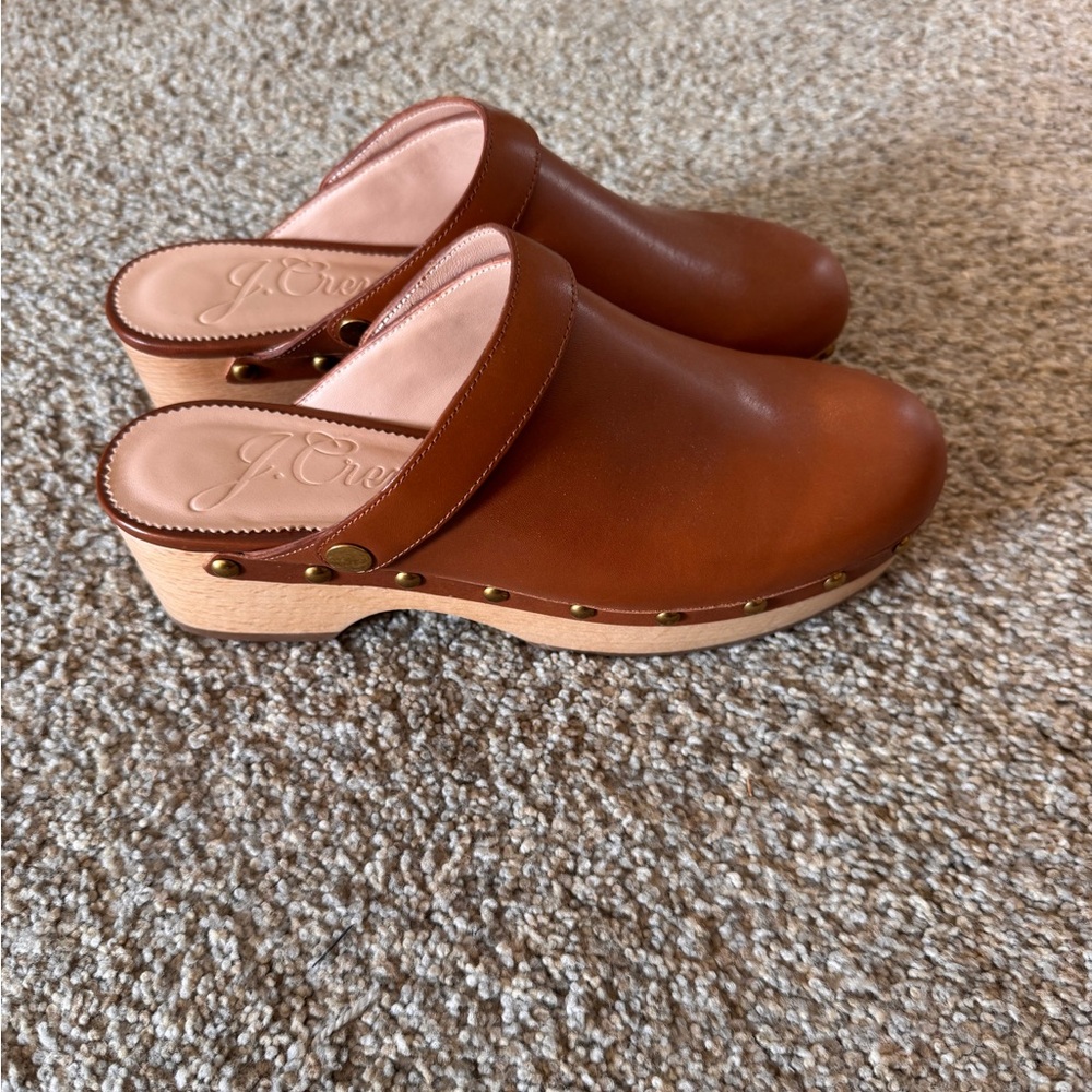 J Crew Women’s Brown Leather Clog Mules